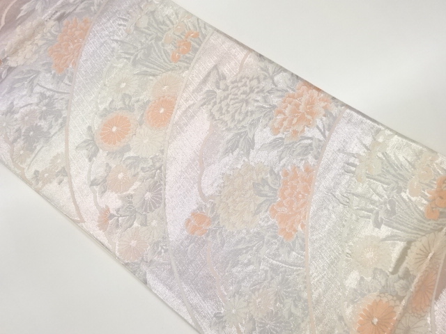 雪芝に秋草模様織出し袋帯